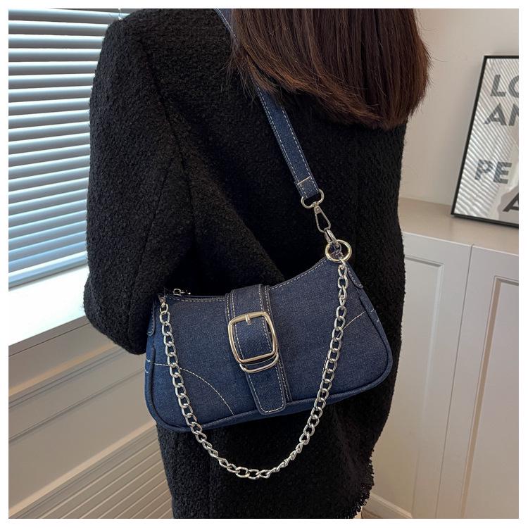 2023 Retro Fashion Women's Denim Chain Crossbody Shoulder Bag – Textured Versatile Underarm Style