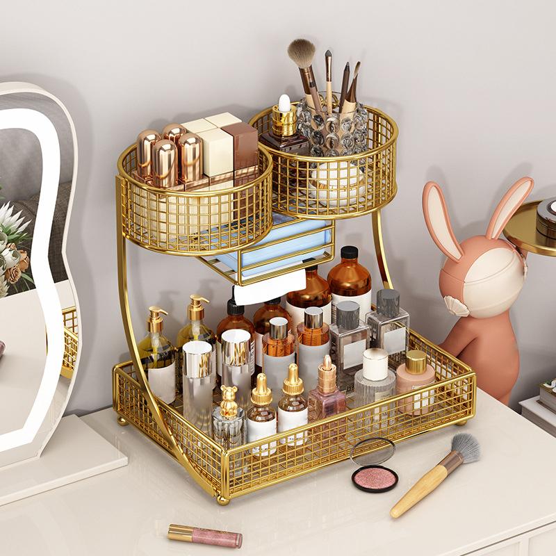 1Pc Lightweight Varnished Metal Makeup Storage Rack - No - Installation, Ideal For Vanity Countertop, For Lipstick & Skincare