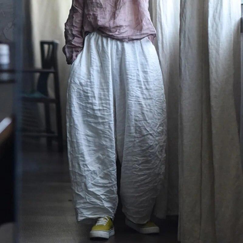 Johnature Women Solid Color Wide Leg Pants Elastic Waist Spring Trouser Casual Women Long Pants