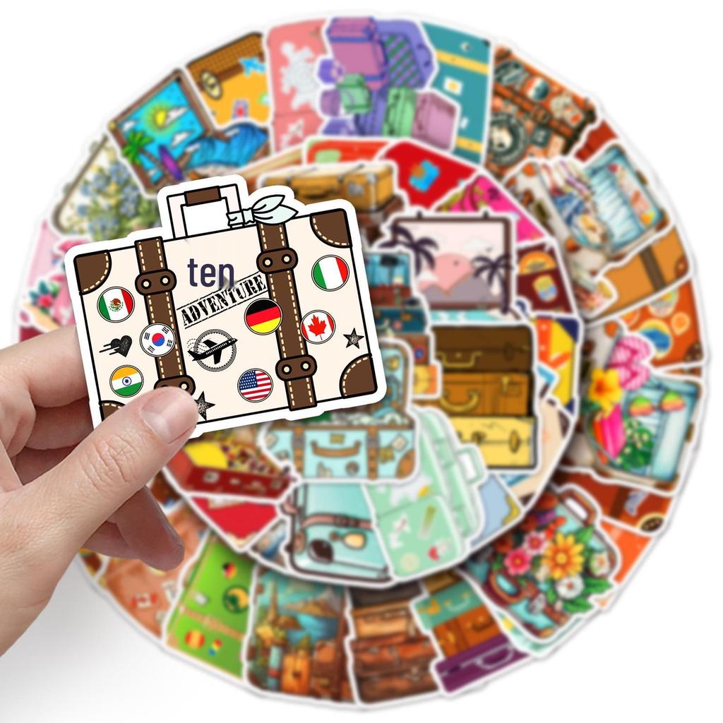 50 Retro Suitcase Stickers: Colorful Cartoon Graffiti, Waterproof Decor for Laptop, Water Bottle, and Notebook