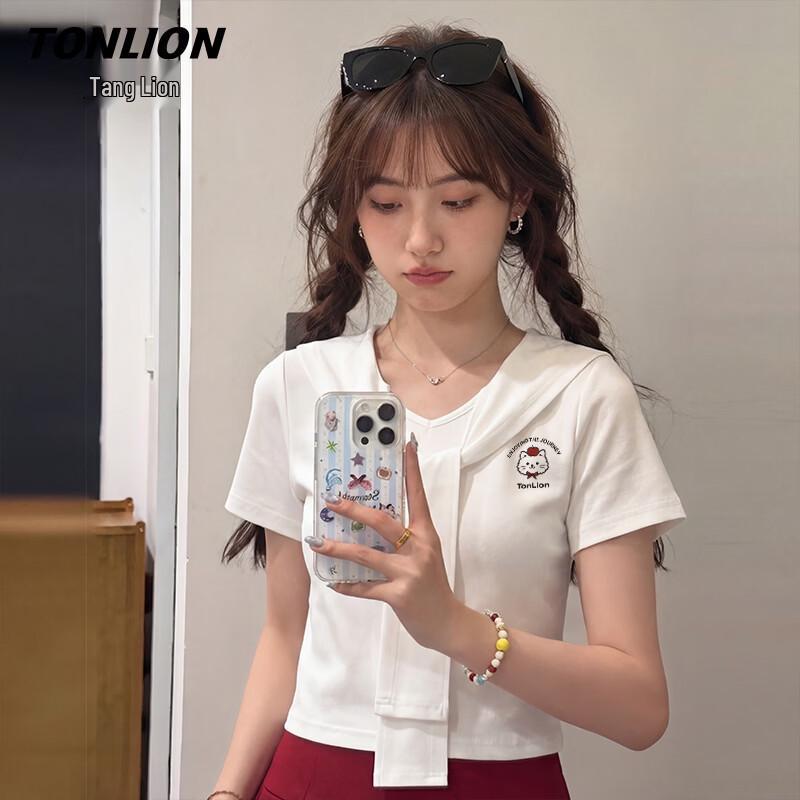 TonLion Women s Sailor Collar Cartoon Short Sleeve T-Shirt L