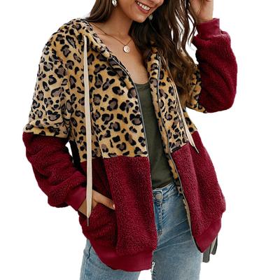 Jachetă de damă cu imprimeu leopard, color, cu glugă, cu fermoar