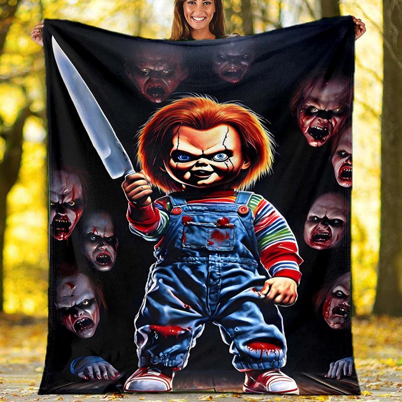 1pc Chucky2 Theme Blanket - Digital Print, Polyester, Cozy for All Seasons, Perfect for Outdoor, Camping, and Travel