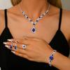 Fashion Claw Chain Jewelry Colored Rhinestones Crystal Necklace Earrings Bracelet Ring Four-Piece Set Women