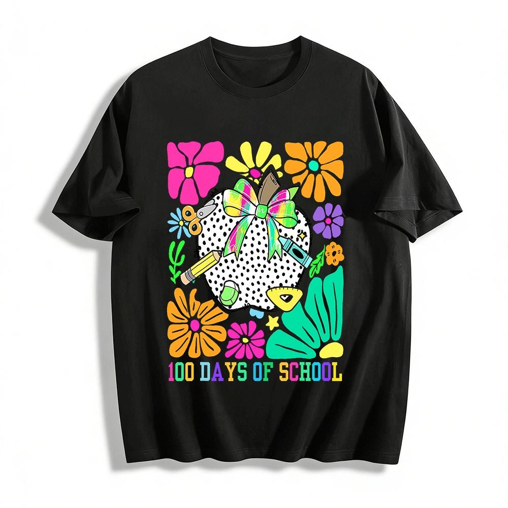 100 Days Of School Polka Dot Apple Stationery Print Top Pure cotton T-shirt XXS
