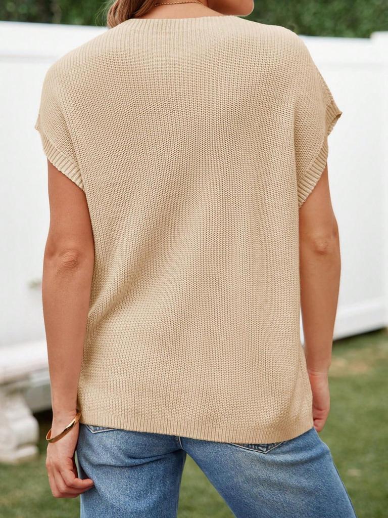 Womens Short Sleeve Ribbed Knit Pullover Crew Neck Summer Sweater Top