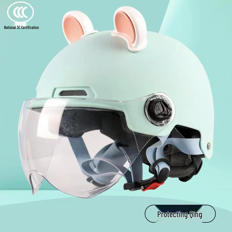 New Class A 3C Certified Electric Motorcycle Helmet with Bear Ears - Unisex Half Helmet for Summer Safety