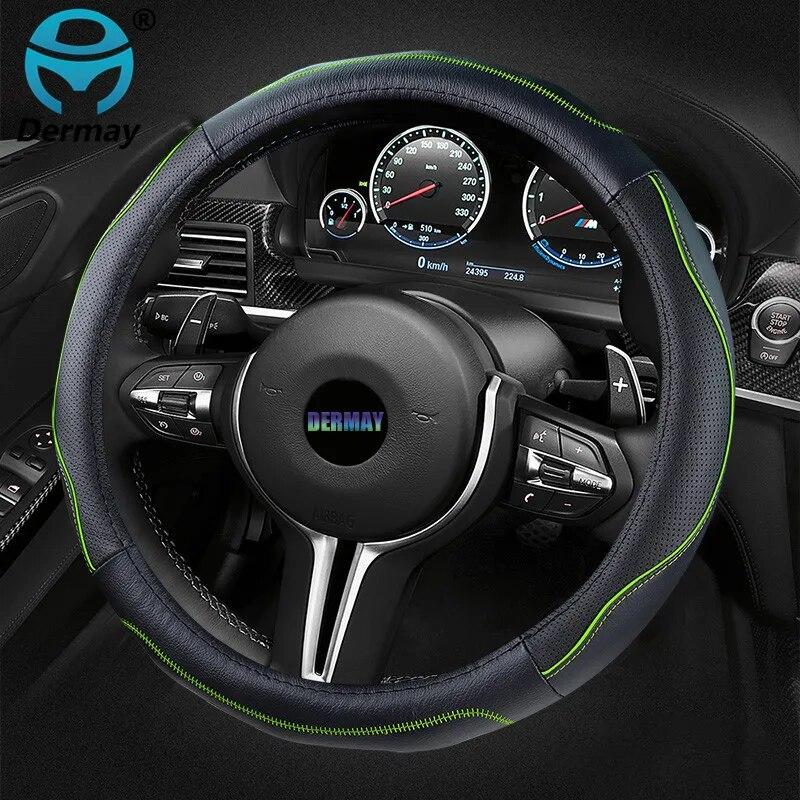 DERMAY Perforated GENUINE LEATHER CAR STEERING WHEEL COVER For BMW Ford Focus Skoda Honda Kia Nissan Etc. Top Quality 4Colors