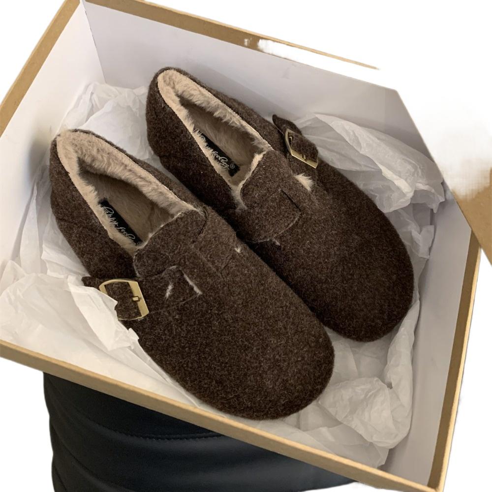 Autumn Winter Women Casual Flat Shoes 2026 Fashion Retro Comfort Warm Plush Slip on Female Cotton Shoes Moccasins Soft Loafers