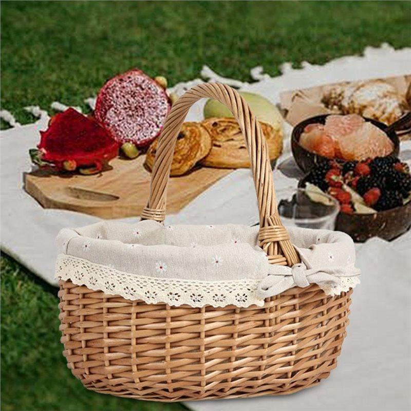 J1UL1N Rattan Hand Made Oval Picnic Storage Basket For Indoor Outdoor 28X26x23cm