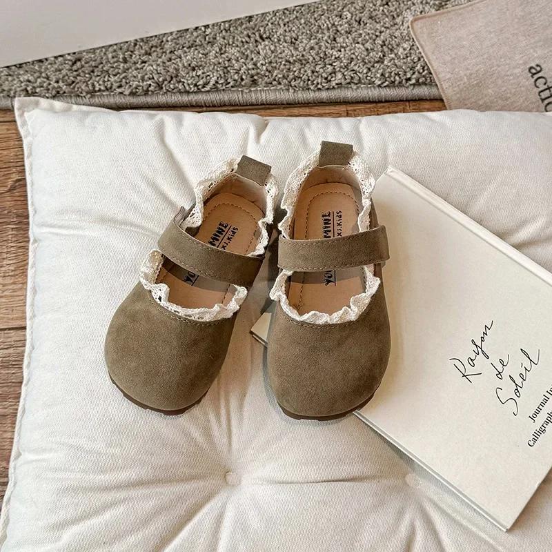 

Весенне-осенние детские туфли-балетки с оборками, мелкие, для малышек, принцесс, мягкие, на липучке, нескользящие, детские одинарные туфли 24 (insole 15cm) хаки