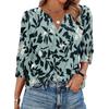 Women V Neck Loose Fit Three Quarter Sleeve Casual Top Button Detail Sleeve Blouse Lightweight Comfortable Fabric