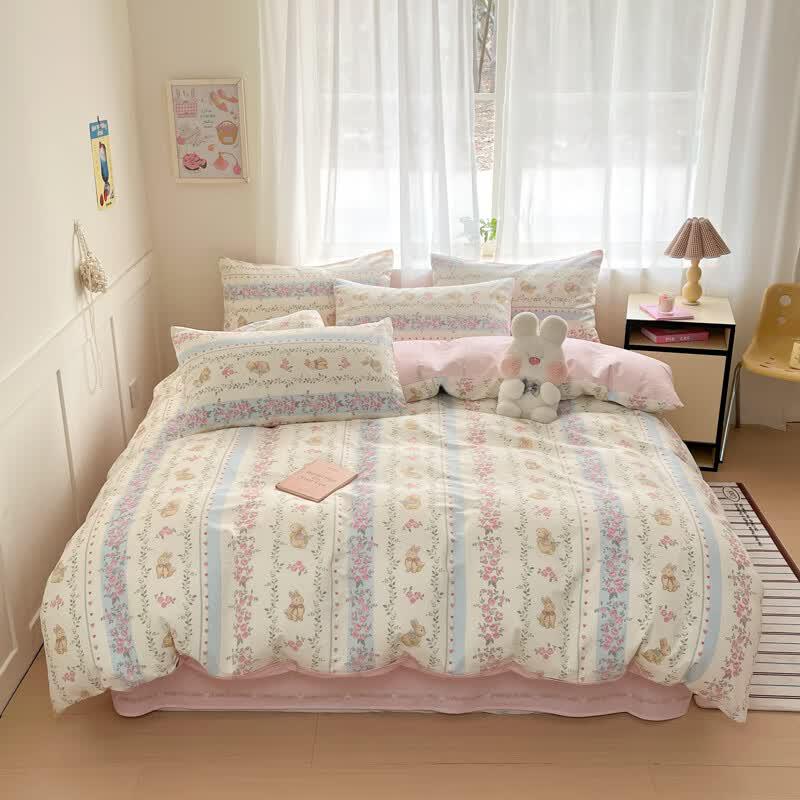 Aosmeng Pure Cotton Floral Rabbit Duvet Cover