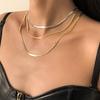 Schickes Damen Schlangenkette Halskette, Flache Fischgräten Glieder Choker, Edelstahl Metall Mehrschichtig Elegant Minimalistisch Halskette