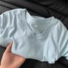 Cotton Blue Shoulder Short Sleeved T-shirt for Women In Summer, Slim Fit and Stylish, Pleated Waist Cinching Short T-shirt Top