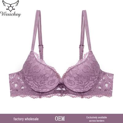 European & American Lingerie: Sexy Lace Push-Up Bra for Small Chests with Side Support & Anti-Sagging Features.