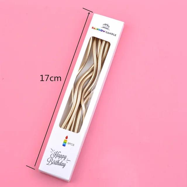 6Pcs Curve Wedding Birthday Candle Party Cake Decoration Pencil Golden Paraffin Supplies DIY Bake Boy Girl Home Tools