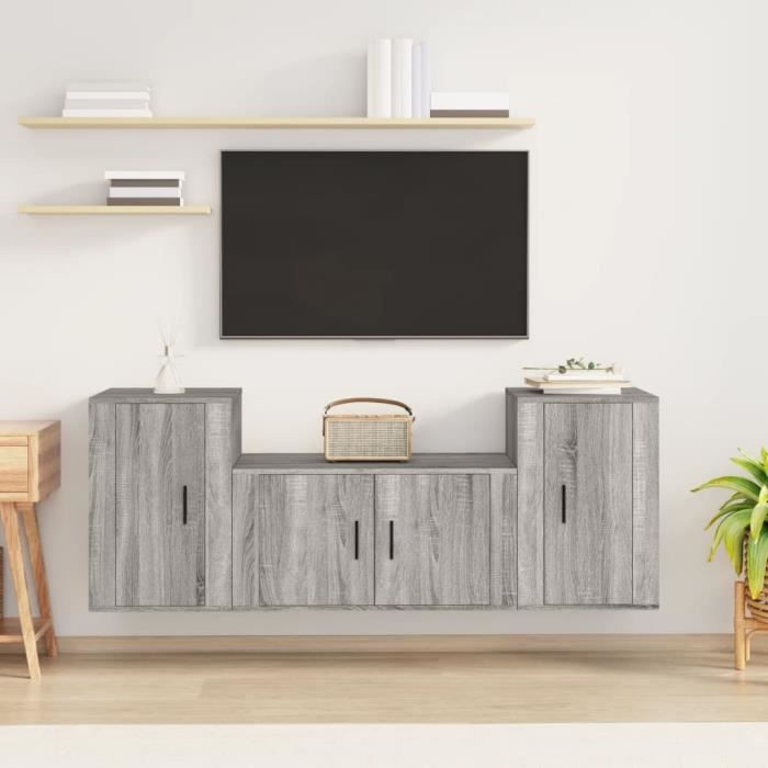 VidaXL TV Unit Set 3 Pcs Sonoma Grey Engineered Wood 3188508