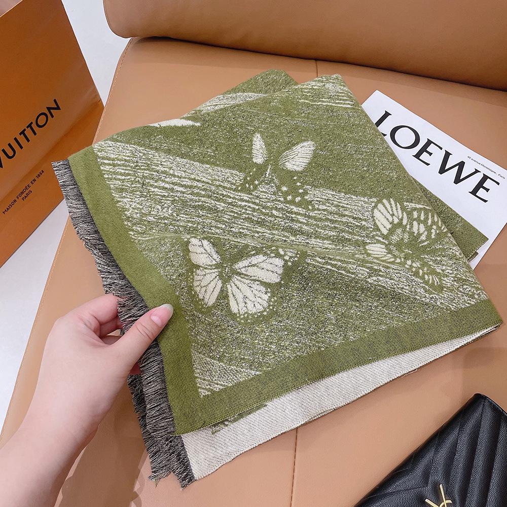 Luxury Butterfly Print Faux Cashmere Scarf: Warm, Stylish Color-Block Shawl for Women, Perfect Winter Neck Warmer