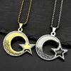 Arabic Muslim Star Crescent Moon Pendant Necklaces for Women Men Stainless Steel Islamic Rhinestones Talisman Chain Jewelry