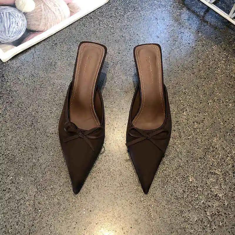 2025 Summer Butterfly-knot Women Muels Slippers Shoes Fashion Hollow Out Design Style Thin Heel Slides Shoes