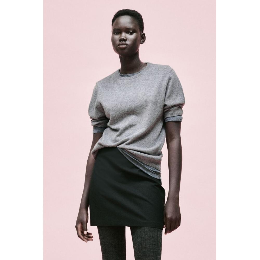 

Кашемировый топ с короткими рукавами HM серый меланж