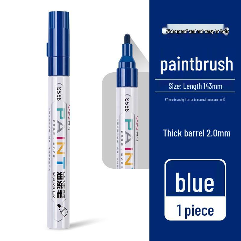 Deli S558 White Paint Pen: Waterproof, Oil-proof, Colorfast Tire and Touch-up Marker for Gold Lettering.