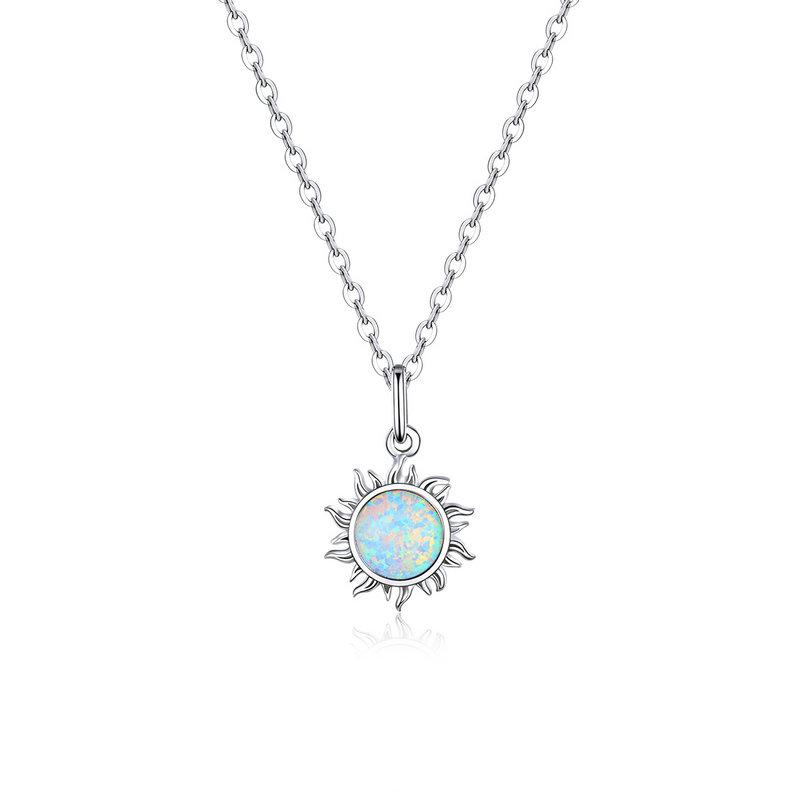Bamoer 925 Silver White Opal Sun Pendant Necklace Apollo Chain Necklaces for Women Birthday Gift Jewelry