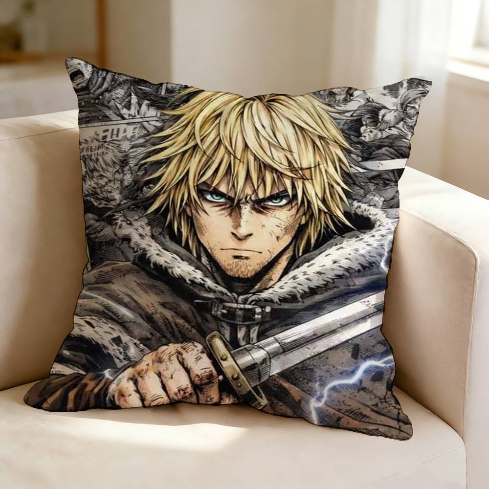 VVinland SSaga Anime TThorfinn  Square DoubleSided printed Pillow Case Bedroom Bedside Pillow Sofa Cushion Cover