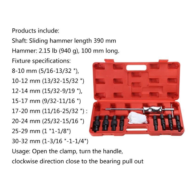 9Pcs Internal Bearing Puller Slide Hammer Blind Hole Collet Bearing Puller Set 8-32mm Bearing Extractor Removal Tool Kit