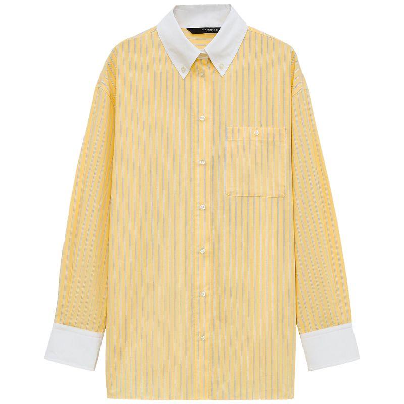 

Zaprha 2025 Japanese Style Stripe Beautiful Shirt Idle Style Loose Drooping Poplin Shirt for Women 3067025 Yellow L