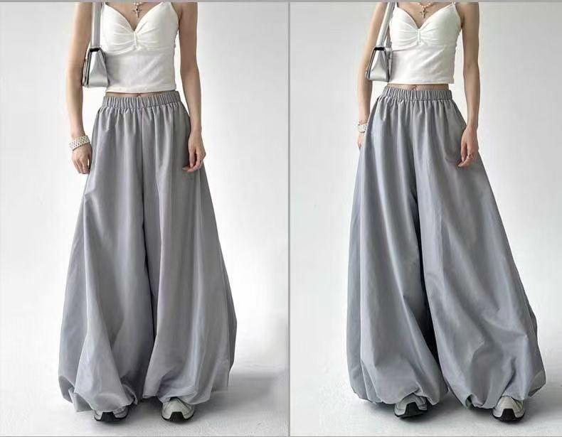 Autumn/Winter High-Waisted Wide-Leg Floral Skirt-Pants with Lantern Cuffs