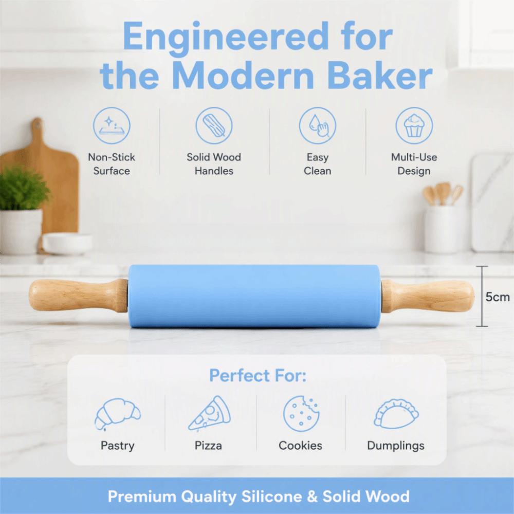 Silicone Dough Roller Non Stick Surface Baking Rolling Pin  Dough Pancake Pastry Cookie