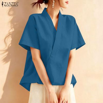 Blusa Casual de Mujer con Cuello en V, Manga Corta Holgada