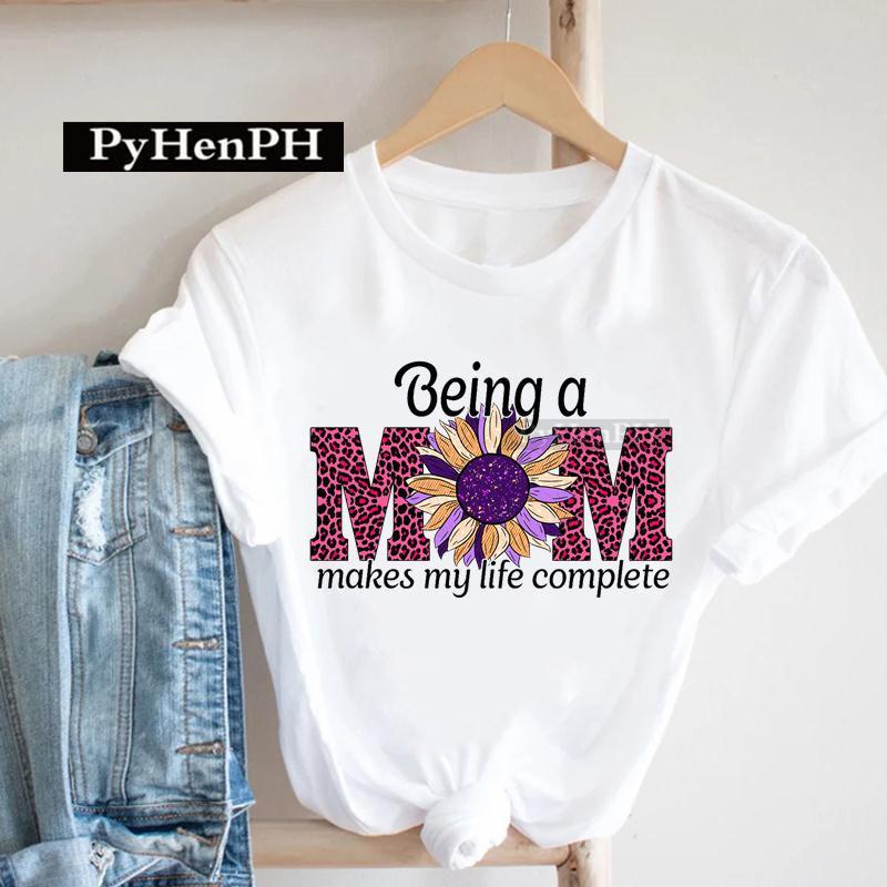 European Leopard Print Mom TShirt Korean Version ShortSleeved Base Shirt Fashion Creative Family Clothing for Women
