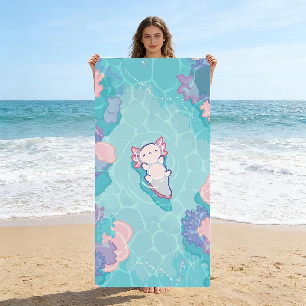 1 Stück Rosa Axolotl Schwimmender Strandtuch Schnelltrocknend Super Saugfähig Geeignet für Strandurlaub Pool Fitnessstudio Yoga Geschenk für Freunde