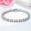 Braccialetti da Donna 4mm Pietra Rotonda Cristallo Rosa Carino Zircone Bianco 17/19cm Catene Colore Argento Vintage Braccialetto Gioielli da Matrimonio