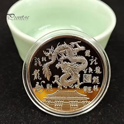 2Pcs 2024 Dragon Year Souvenir Medal Golden Silver Color Metal Round Chinese Style Zodiac Year of The Dragon Collection Coin Keepsake Gift
