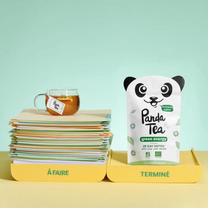 Panda tea - Green Energy - Thé Vert Energisant - Parfüm narancs, vanília és; Citronnelle - BIO - 28 tasak