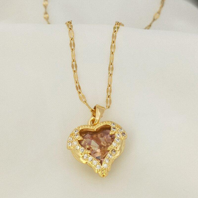 1 Pcs Fashion New Heart of the sea necklace women light luxury color crystal love pendant collarbone chain jewelry