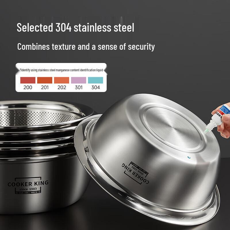 Chahua 304 Stainless Steel Basin & Sieve 2-Piece Set, 38cm