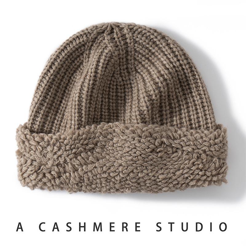 Popular export single cashmere hat women's autumn and winter knitted towel craftsmanship shows small face and loose ear protectors