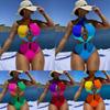 Women Sleeveless Patchwork Sexy One Piece Swimsuit For Beach Swimming