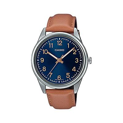 Standard Wristwatch Brand New Cheap Casio Analog Leather Strap MTP-V005L-2B4 - - Men's, Women's, Kids', Boys', Girls' - - - Navy/Brown