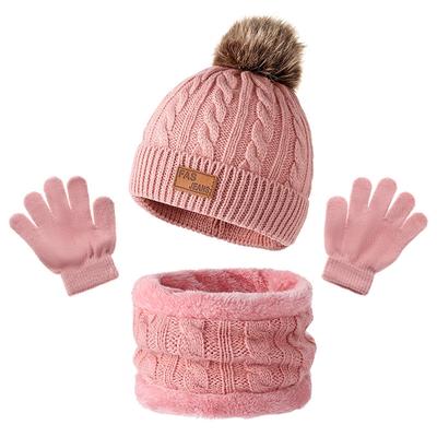 2025 Cross-border Children's Knitted Hat Scarf and Gloves Three-piece Set  Winter New Designed for Children To Keep Warm Three-piece Set