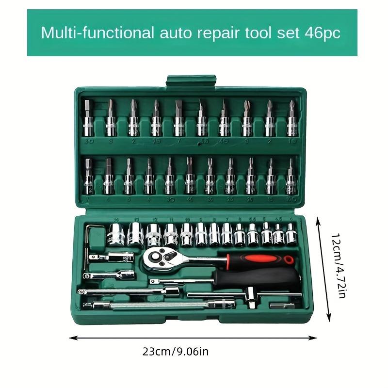 46pcs 1/4\" Drive Mechanic Tool Set Auto Household Repair Standard Depth Sockets Ratchet Torque Wrench Bit Hand Tools Hard Case