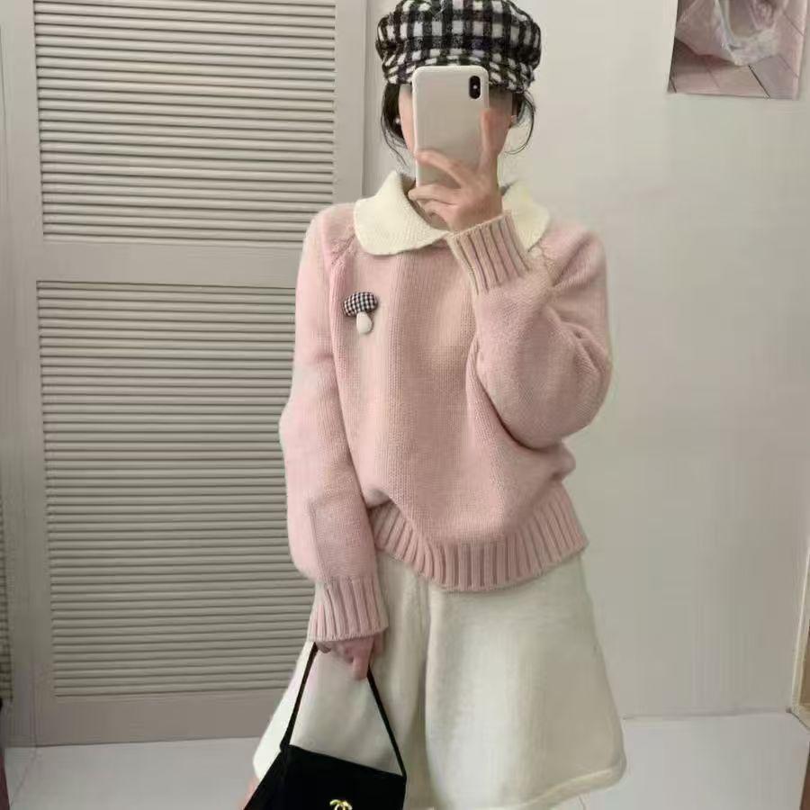 Winter Korean Style Slimming Casual Student Lazy Pullover Knitwear with Sweet Doll Collar