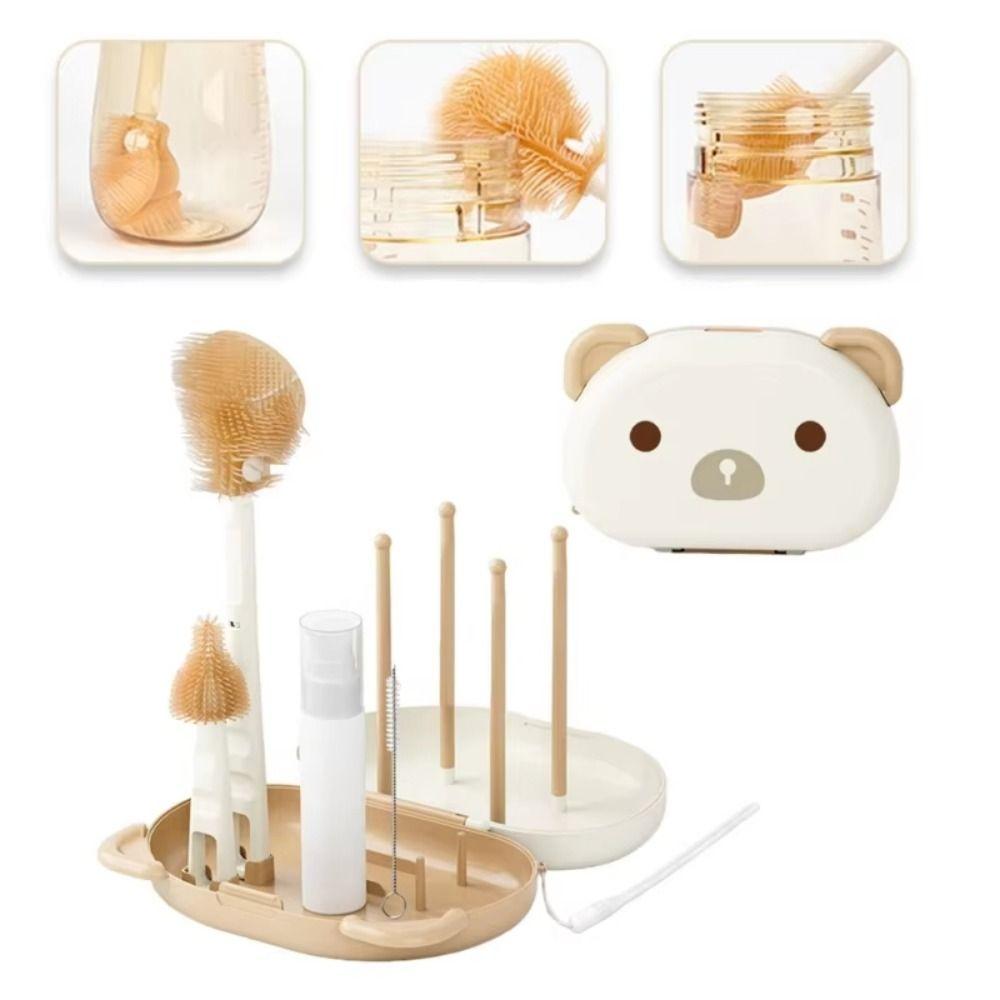 Portable Bottle Cleaning Brush Set Compact Travel Size Nipple Straw Cleaner Kit Nylon Sponge Soft Bristles Bottle Brush Set