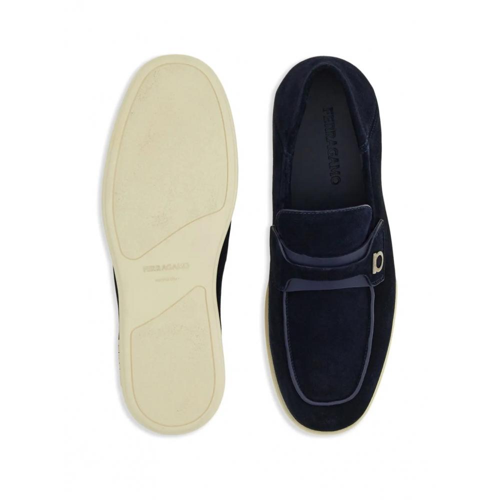Salvatore Ferragamo Ferragamo Deconstructed Gancini Detailed Suede Loafers Blue