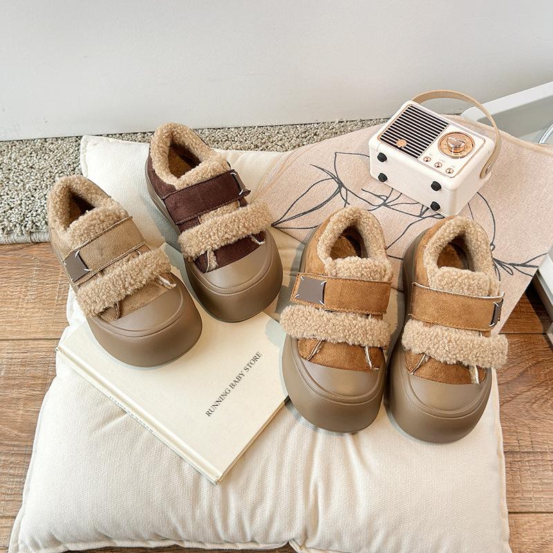 Winter New Children's Shoes Girls Korean Style Lamb Wool Girl Cotton Shoes Thicken Velvet Warm Anti-kick Furry Shoes H10161
